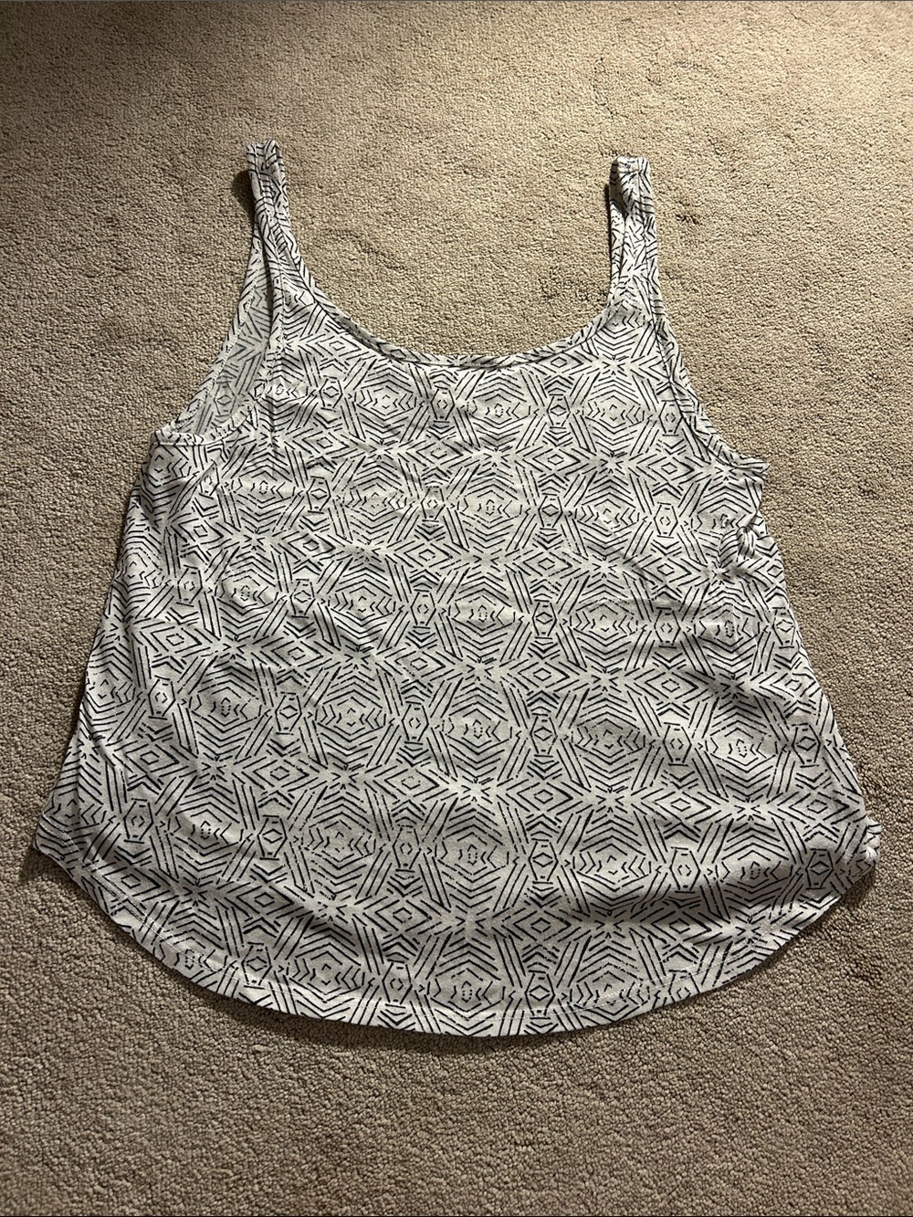 Billabong White Tank Top with Black Geometric Print
